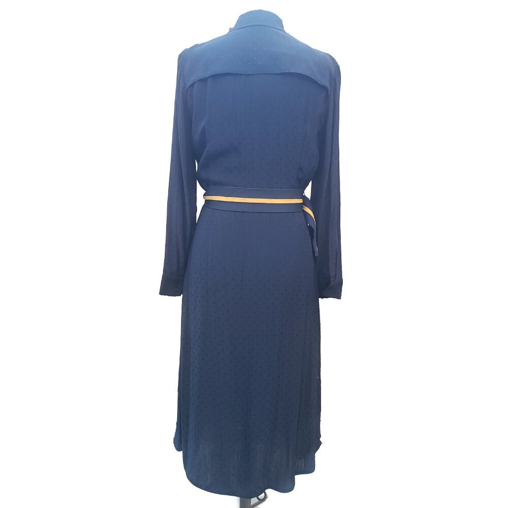 Sandro Paris Marc Dress Navy Blue Crinkle Dot Long Sleeve Button Front 40 US 8 - Picture 4 of 9